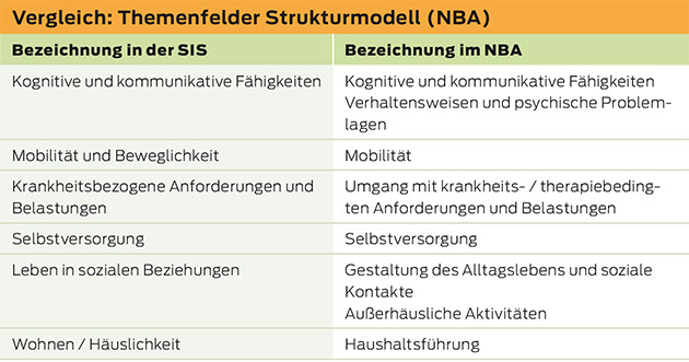 Vergleich der Themenfelder aus SIS und NBA
